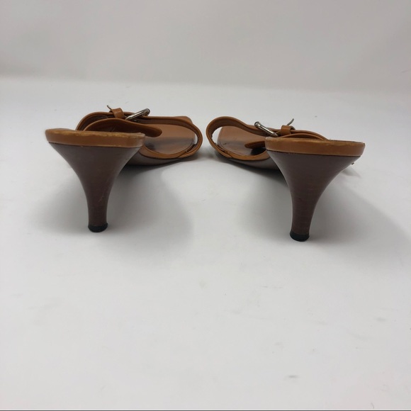 CELINE 38.5 Tan Buckle Kitten Heels B, Sandals - Picture 5 of 8